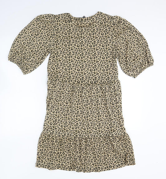 Primark Womens Brown Animal Print Polyester A-Line Size 10 Round Neck Pullover - Leopard Print