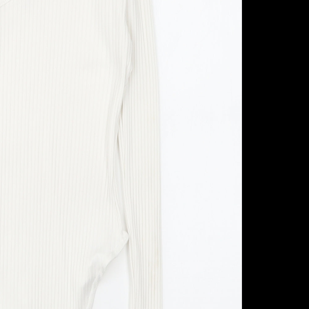 Boohoo Womens White Viscose Bodysuit One-Piece Size 10 Snap