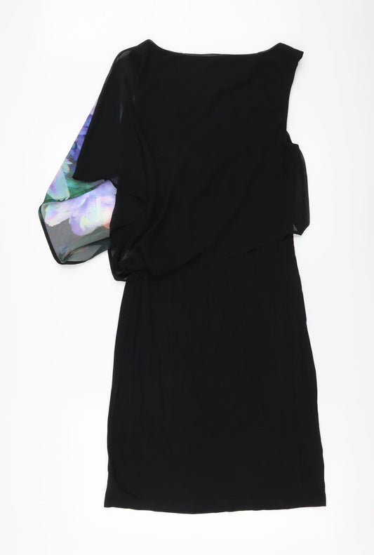 Oasis Womens Black Floral Polyester Bodycon Size S Round Neck Pullover