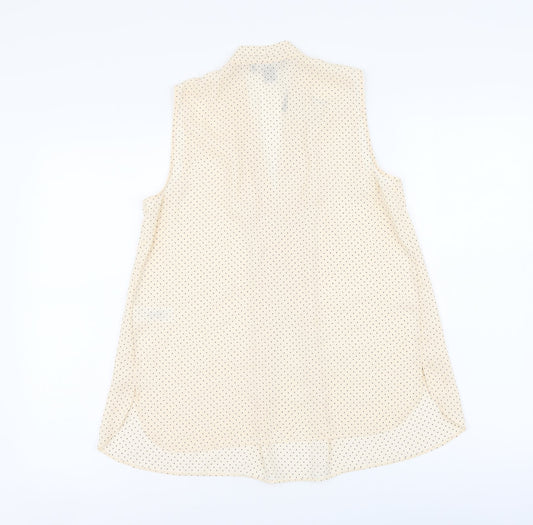 Primark Womens Beige Polka Dot Polyester Basic Blouse Size 8 V-Neck