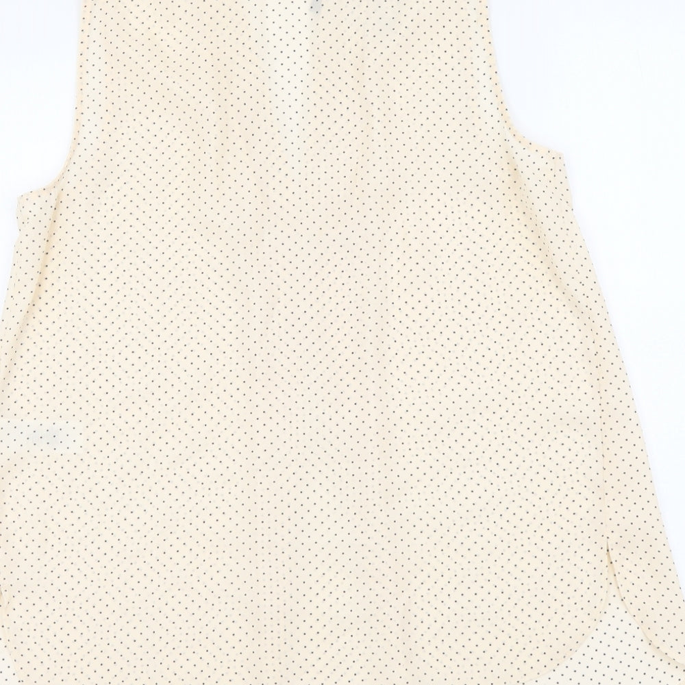Primark Womens Beige Polka Dot Polyester Basic Blouse Size 8 V-Neck