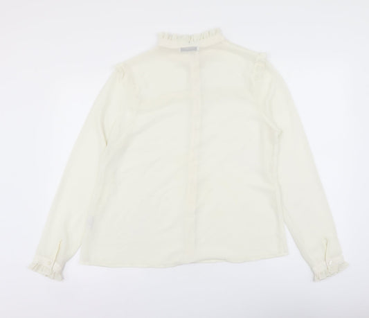 Glamorous Womens White Polyester Basic Button-Up Size 14 Mock Neck