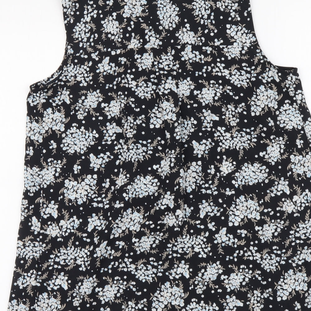 Marks and Spencer Womens Black Floral Polyester Basic Blouse Size 8 V-Neck