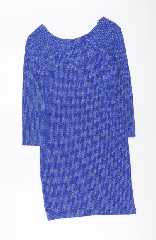 Atmosphere Womens Blue Nylon Bodycon Size 10 Round Neck Pullover