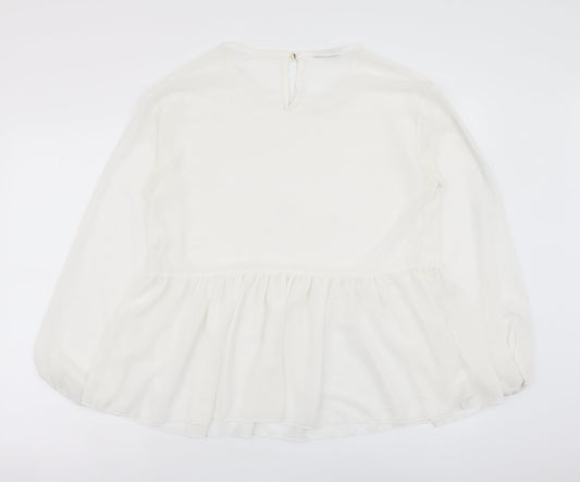 Made in Italy Womens White Polyester Basic Blouse Size 12 Round Neck