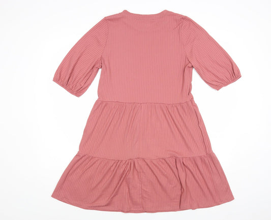 George Womens Pink Polyester Fit & Flare Size 10 Crew Neck Pullover - Ribbed Tiered