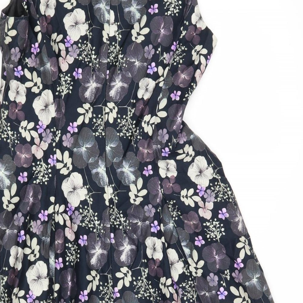 Monsoon Womens Black Floral Cotton Fit & Flare Size 12 V-Neck Zip