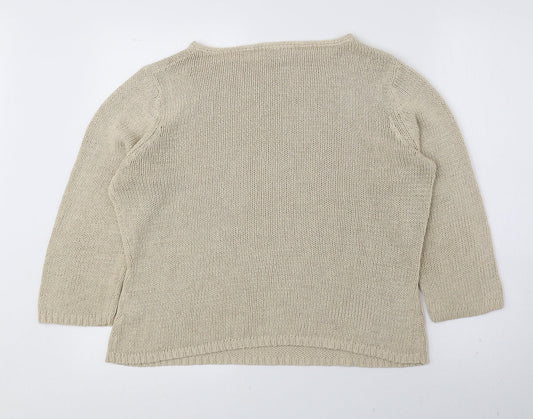 BHS Womens Beige Boat Neck Acrylic Pullover Jumper Size 16