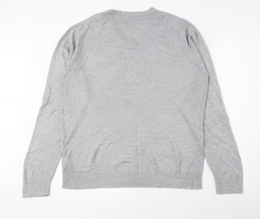 Marks and Spencer Mens Grey V-Neck Acrylic Pullover Jumper Size L