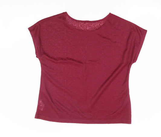 Anthology Womens Red Floral Polyester Basic T-Shirt Size 16 Round Neck