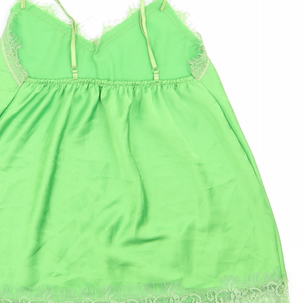 Made in Italy Womens Green Polyester Camisole Tank Size S V-Neck - Lace Trim