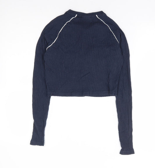 ellesse Womens Blue Polyester Cropped T-Shirt Size 4 Round Neck - Ribbed