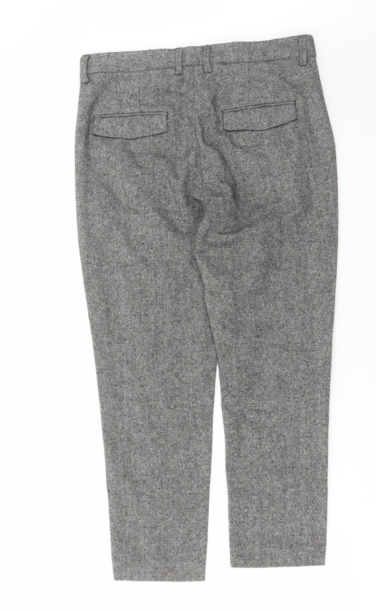 H&M Mens Grey Wool Trousers Size 34 in L25 in Regular Hook & Eye
