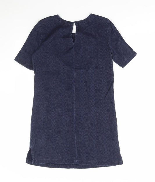 French Connection Womens Blue Animal Print Cotton A-Line Size 12 Round Neck Button - Snake Print