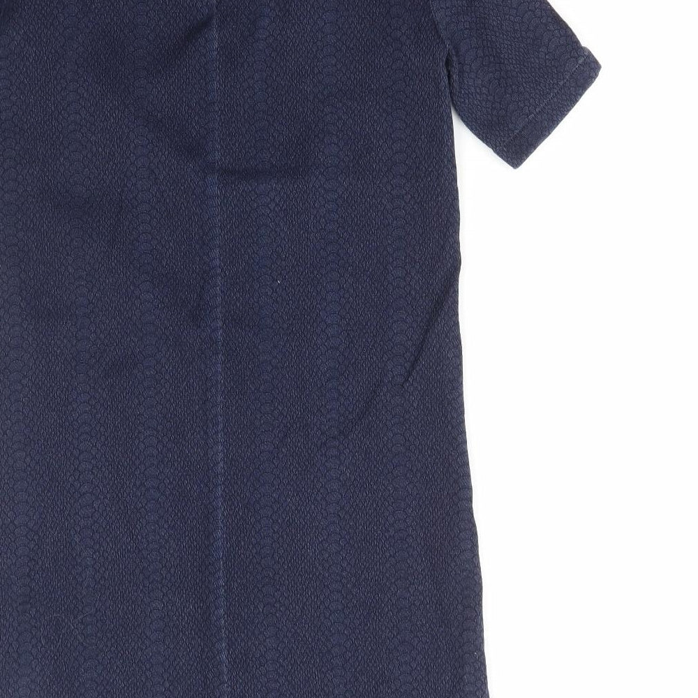 French Connection Womens Blue Animal Print Cotton A-Line Size 12 Round Neck Button - Snake Print