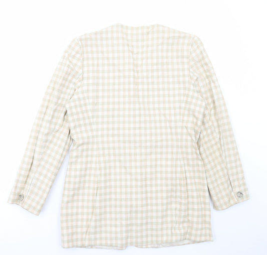 J Taylor Womens Beige Check Jacket Size 14 Button