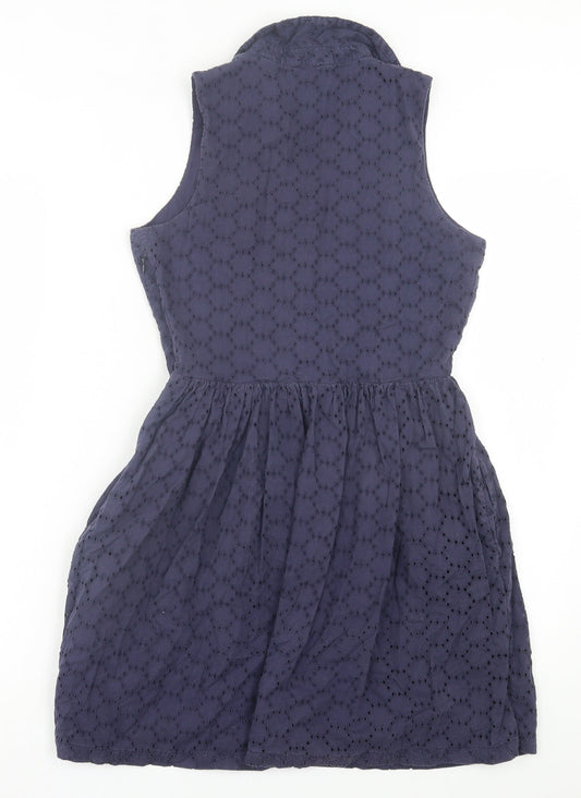 Jack Wills Womens Blue Geometric Cotton Fit & Flare Size 8 Collared Button