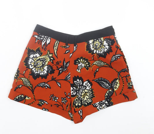 Topshop Womens Brown Floral Polyester Bermuda Shorts Size 8 Regular Hook & Eye