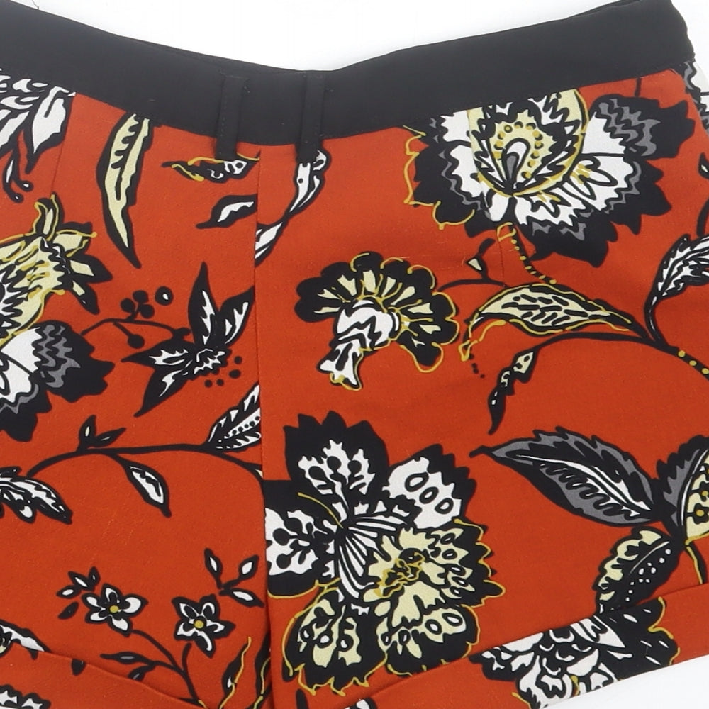 Topshop Womens Brown Floral Polyester Bermuda Shorts Size 8 Regular Hook & Eye