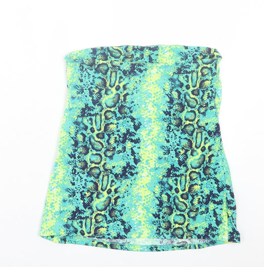 Papaya Womens Green Animal Print Cotton Basic Tank Size 12 Off the Shoulder - Bandeau Snakeskin