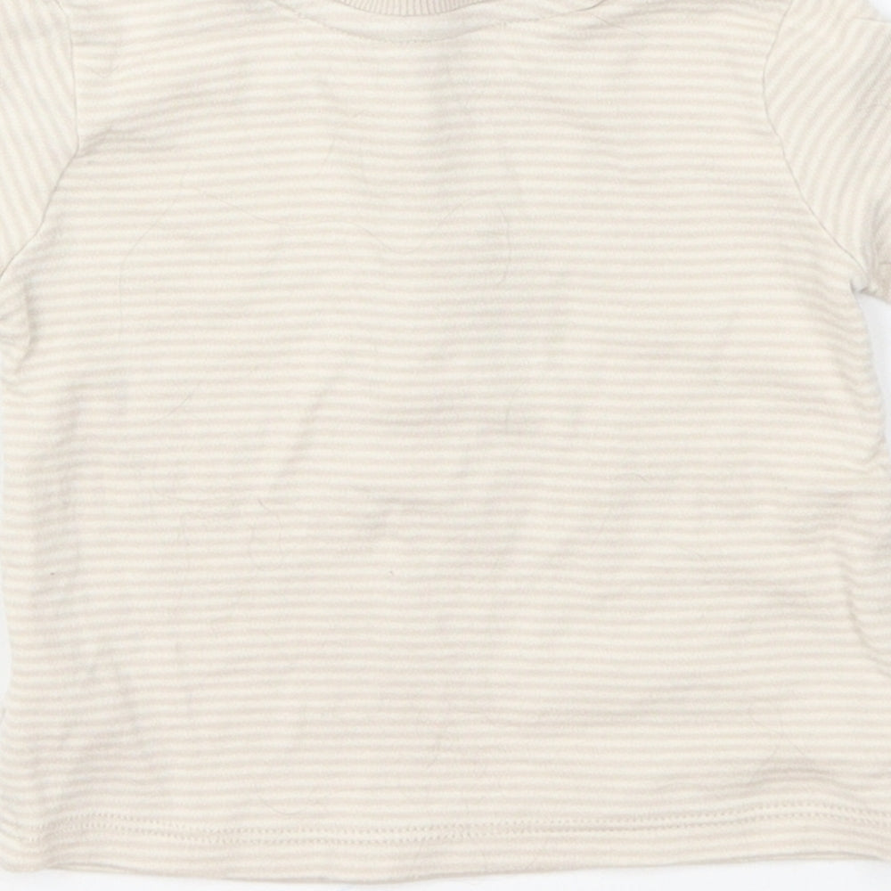 George Baby Beige Striped Cotton Basic T-Shirt Size 3-6 Months V-Neck Button - Giraffe