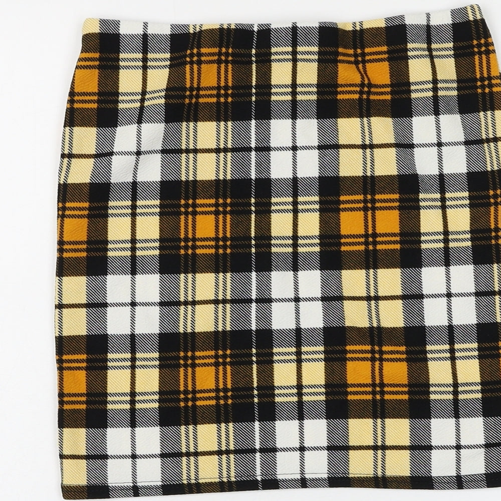 PRETTYLITTLETHING Womens Yellow Plaid Polyester Straight & Pencil Skirt Size 6