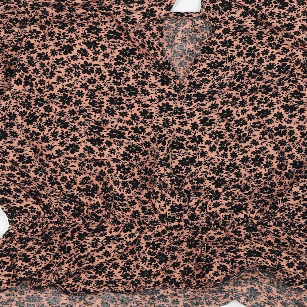 Miss Selfridge Womens Pink Floral Viscose Basic Blouse Size 14 Round Neck