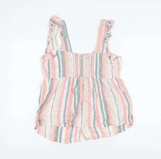 Nutmeg Womens Multicoloured Striped Linen Basic Blouse Size 10 Square Neck