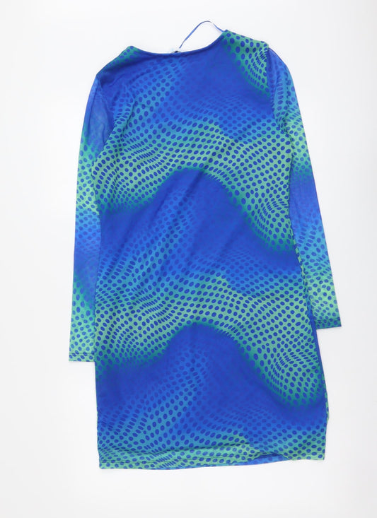 Primark Womens Blue Geometric Polyester Bodycon Size 12 Round Neck Pullover