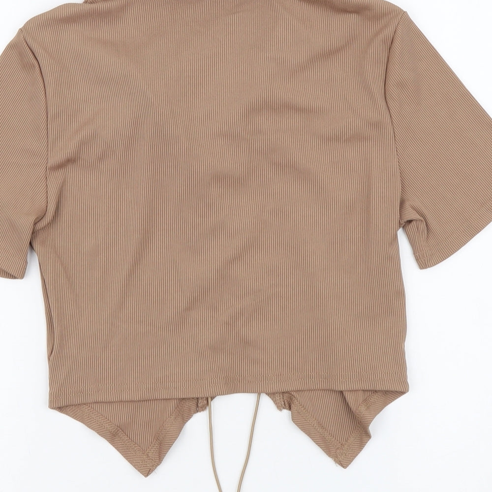Womens UK Size M ROMWE Brown Cropped Blouse