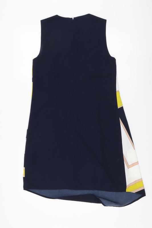 Oasis Womens Multicoloured Geometric Polyester A-Line Size 8 Round Neck Zip