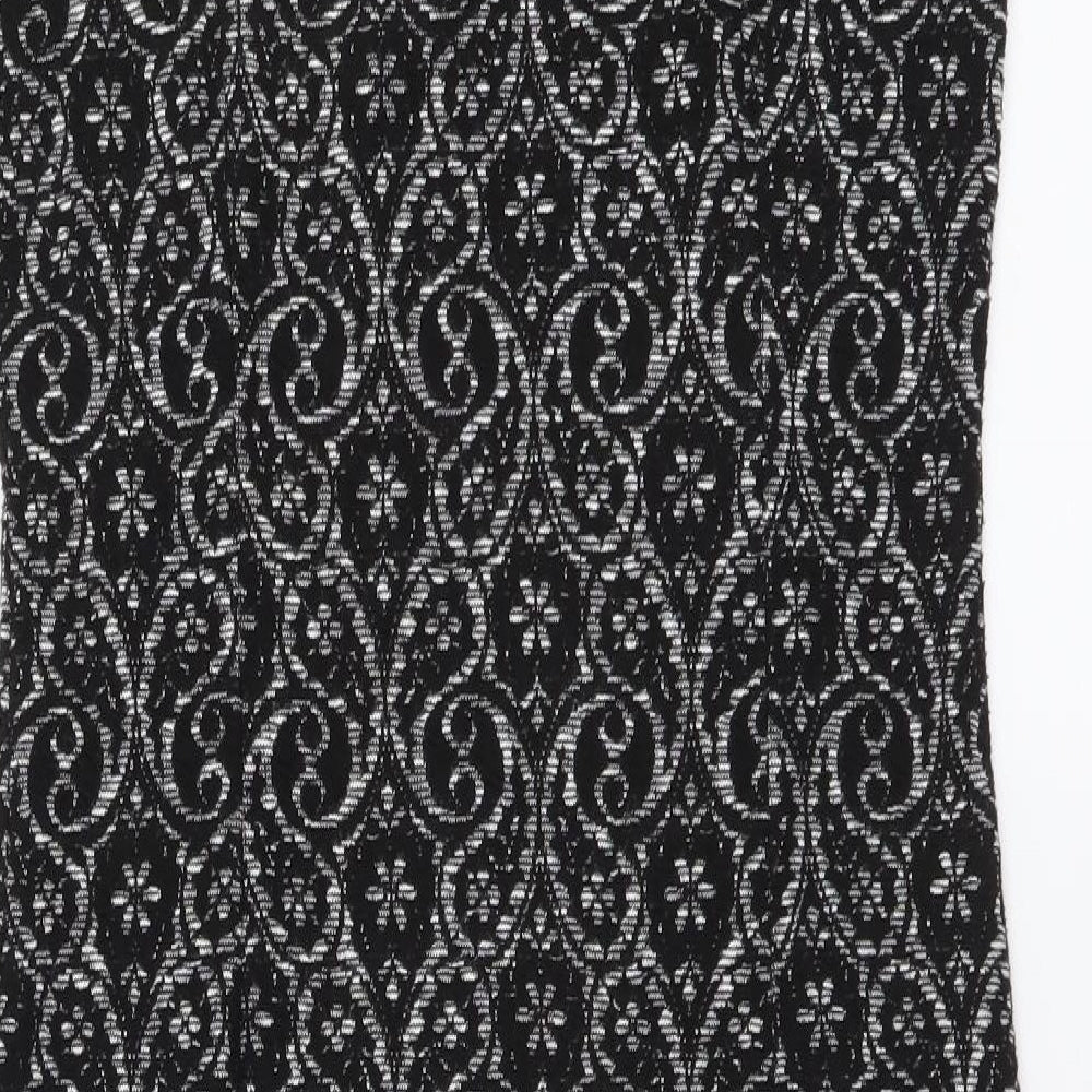 NEXT Womens Black Geometric Polyester Bodycon Size 8 Mock Neck Pullover