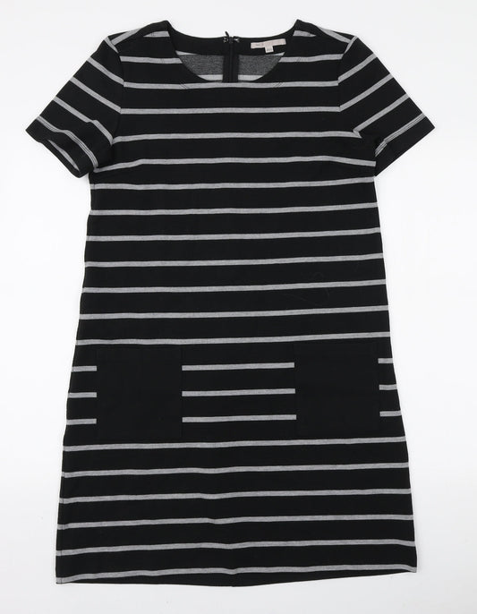 Gap Womens Black Striped Polyester A-Line Size M Round Neck Zip