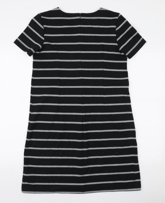 Gap Womens Black Striped Polyester A-Line Size M Round Neck Zip