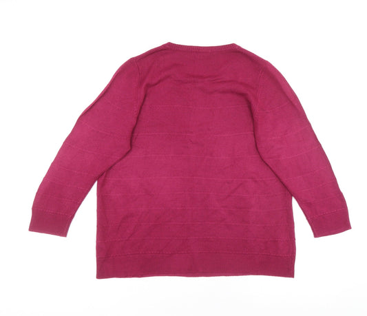 Classic Womens Pink Round Neck Acrylic Pullover Jumper Size 14