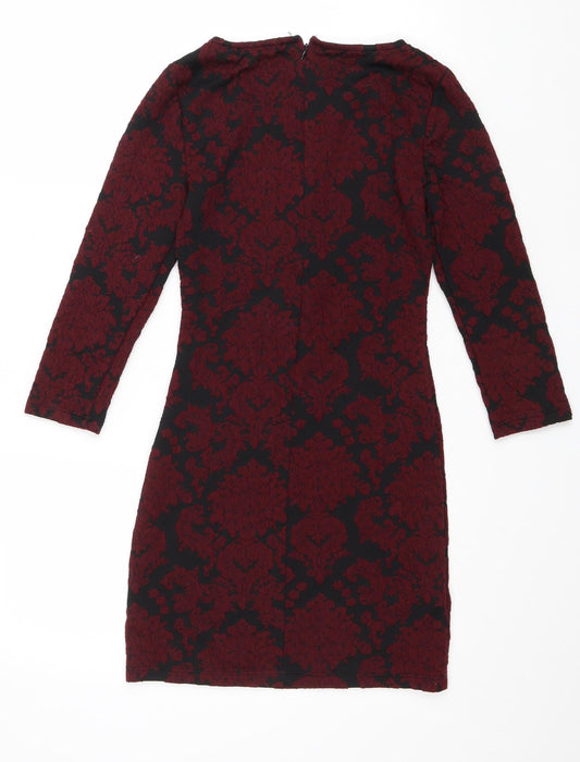 FOREVER 21 Womens Black Geometric Cotton Bodycon Size S Round Neck Zip