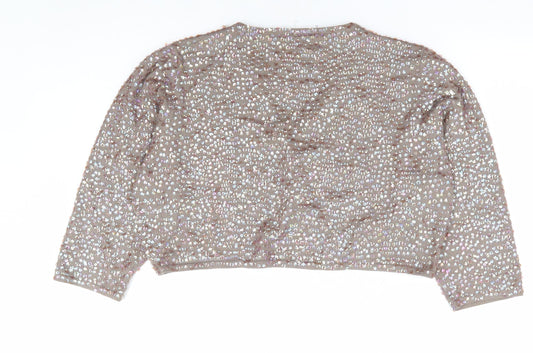 AMARANTO Womens Brown V-Neck Cotton Shrug Jumper Size 22