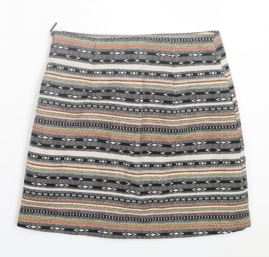 George Womens Multicoloured Geometric Polyester A-Line Skirt Size 8 Zip