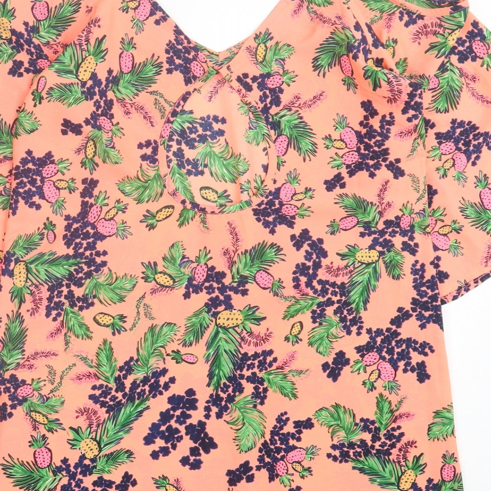 Boohoo Womens Pink Geometric Polyester A-Line Size M V-Neck Pullover - Cold Shoulder