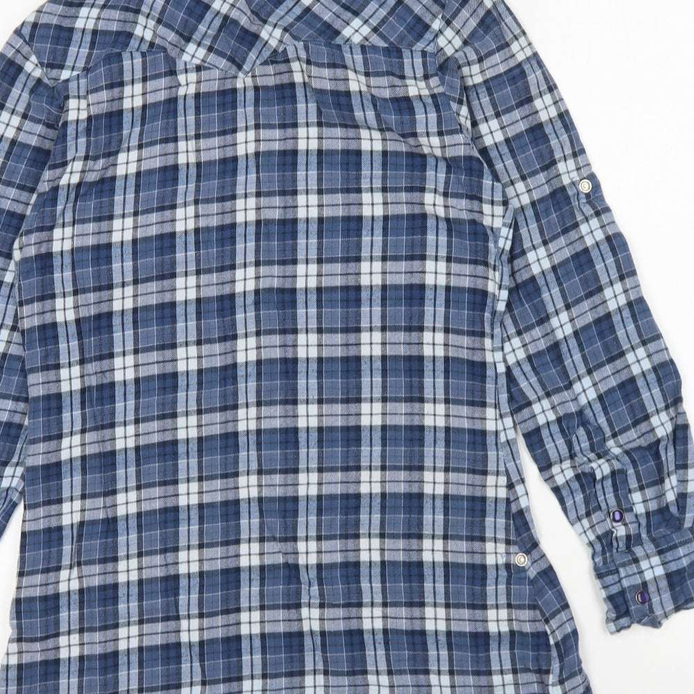 Denim & Co. Womens Blue Plaid Cotton Basic Button-Up Size 8 Collared