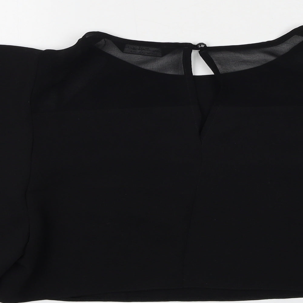 Miss Selfridge Womens Black Polyester Cropped Blouse Size 6 Round Neck