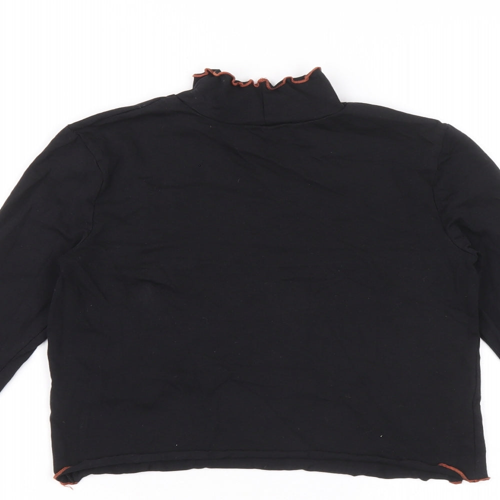 George Girls Black Cotton Pullover T-Shirt Size 10-11 Years High Neck Pullover - Ruffle detail