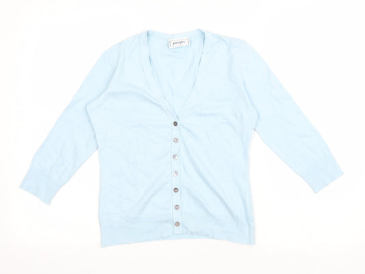Principles Womens Blue V-Neck Cotton Cardigan Jumper Size 8