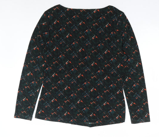 CC Womens Green Geometric Viscose Basic Blouse Size L Round Neck - Knot Front