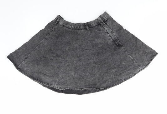 H&M Womens Grey Cotton Mini Skirt Size 6 Zip