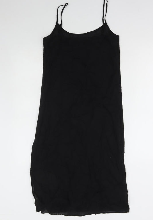 Marks and Spencer Womens Black Cotton Tank Dress Size 6 V-Neck Pullover - Camisole