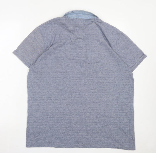 Easy Mens Blue Cotton Polo Size 2XL Collared Button - Pocket Detail