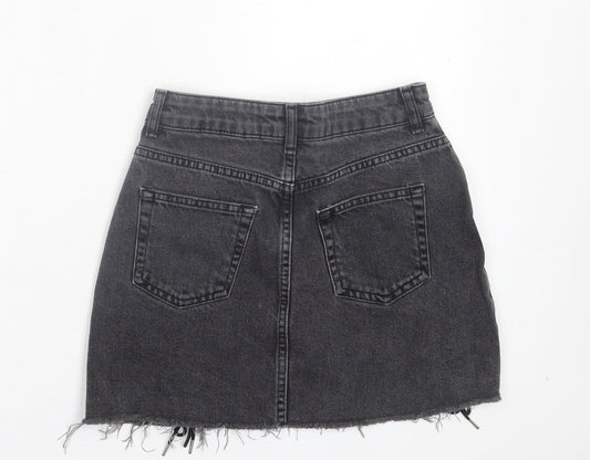 Topshop Womens Grey Cotton A-Line Skirt Size 6 Button