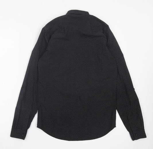 Topman Mens Black Polka Dot Cotton Button-Up Size S Collared Button - Pocket Detail