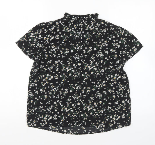 SheIn Womens Black Geometric Polyester Basic Blouse Size S V-Neck